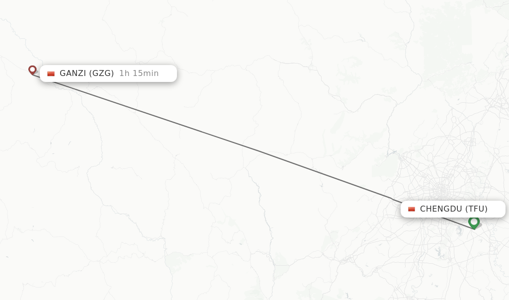 Flights from Chengdu to Ganzi route map