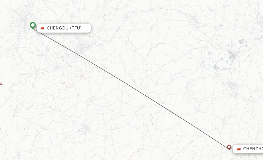 Flights from Chengdu to Chenzhou route map