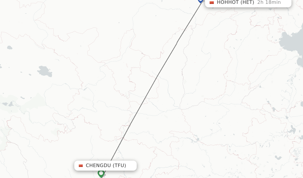 Flights from Chengdu to Hohhot route map