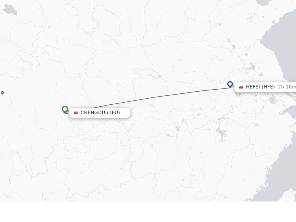 Flights from Chengdu to Hefei route map