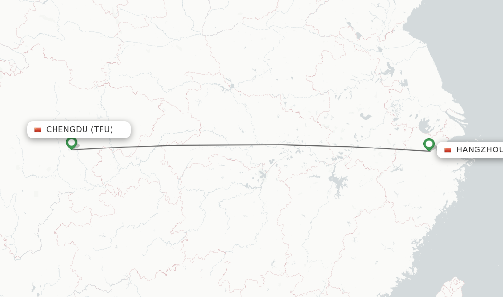 Flights from Chengdu to Hangzhou route map