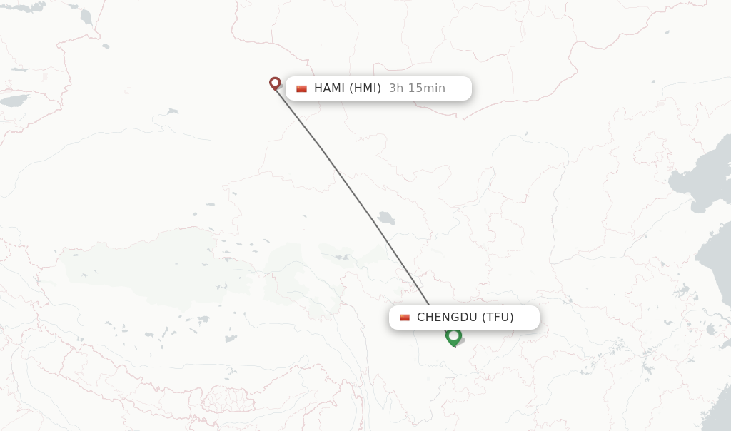 Flights from Chengdu to Hami route map