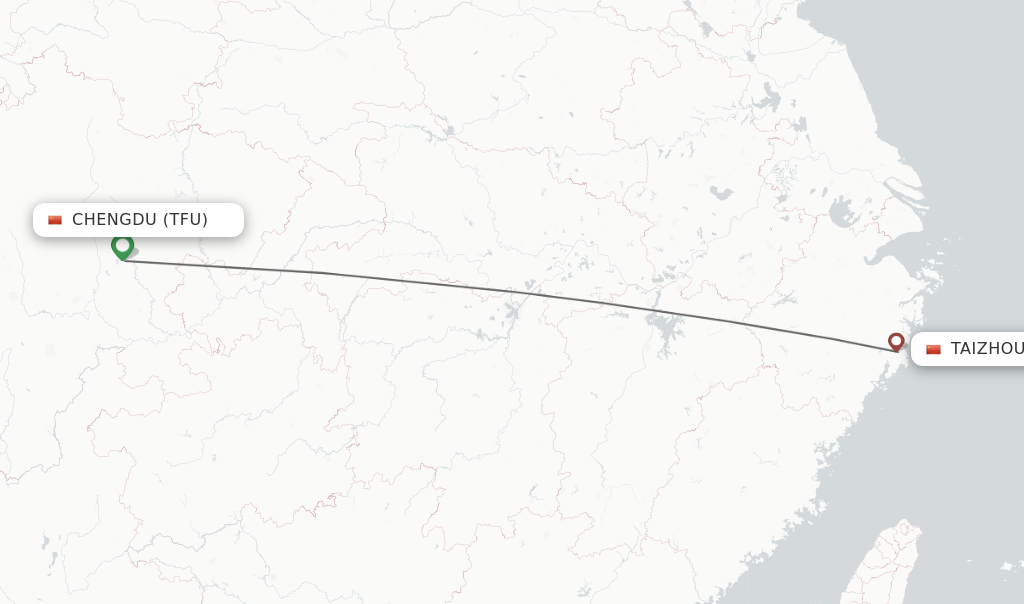 Flights from Chengdu to Taizhou route map