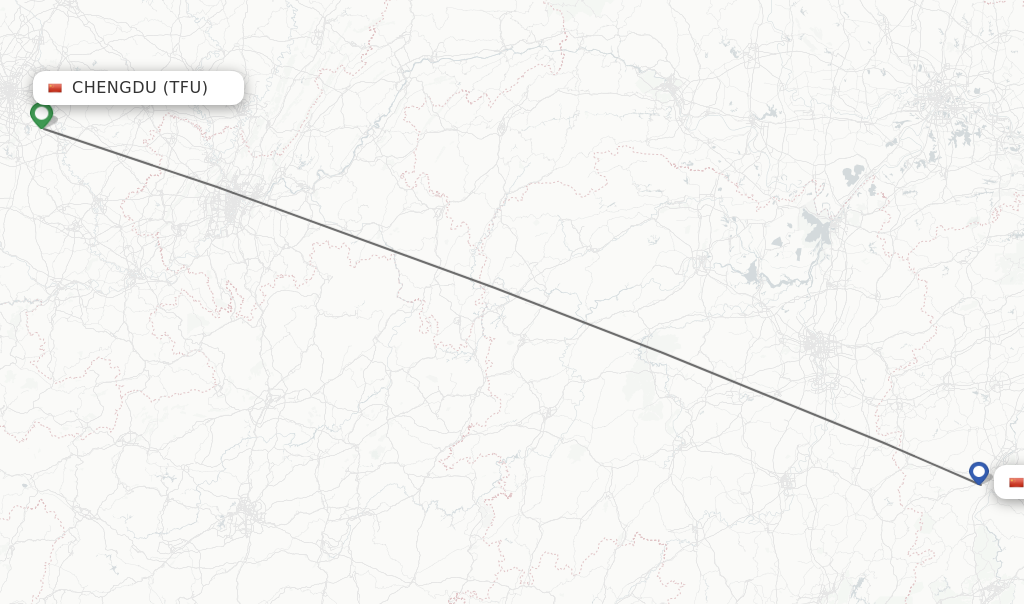 Flights from Chengdu to Ji'An route map