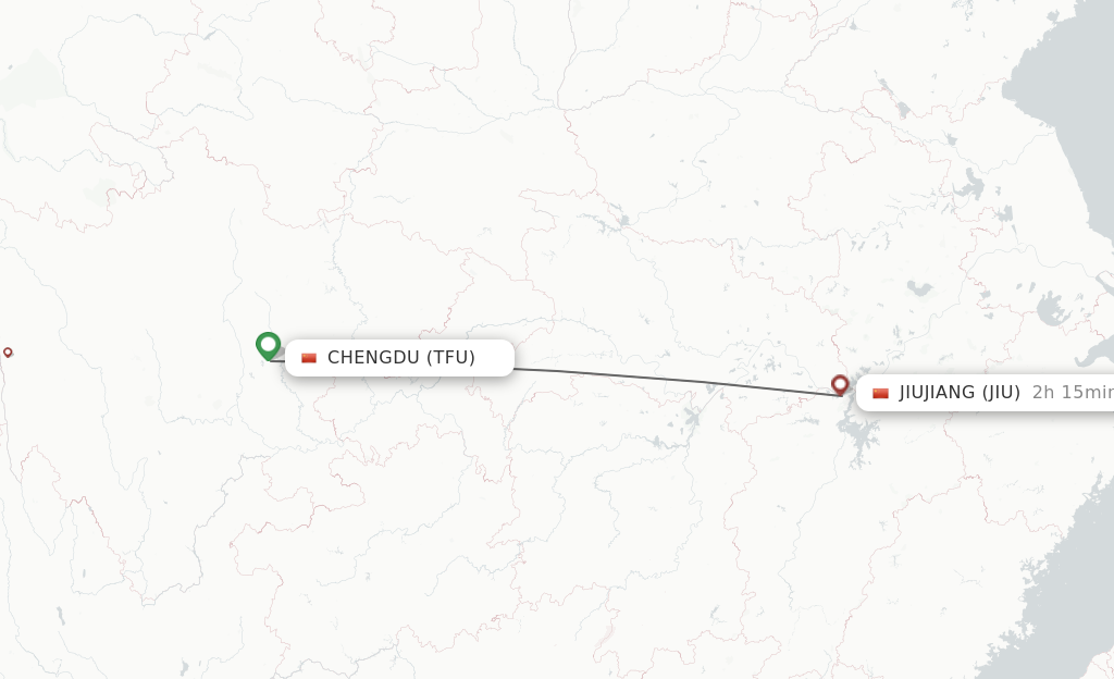 Flights from Chengdu to Jiujiang route map