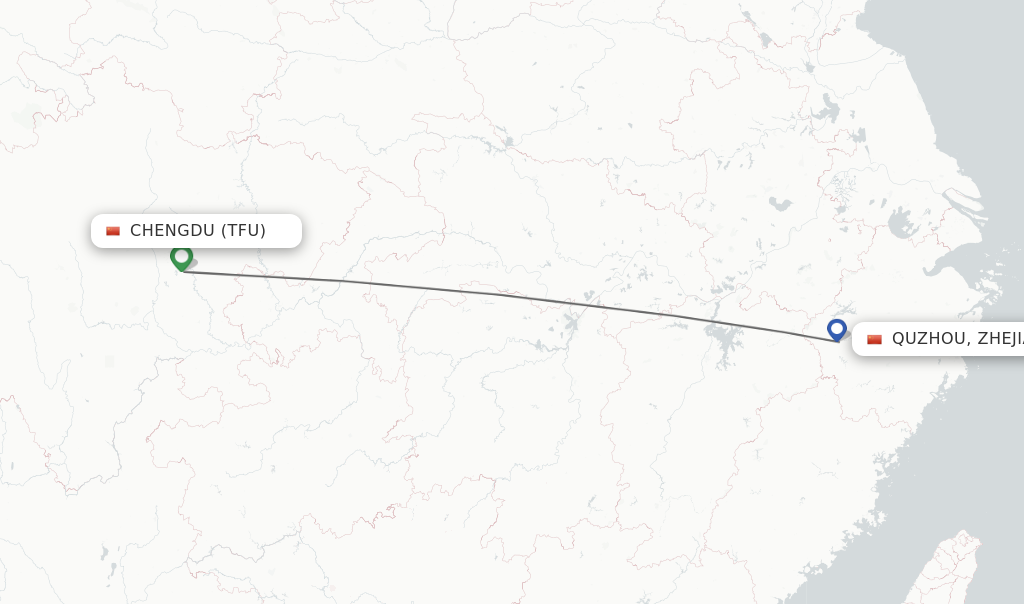 Flights from Chengdu to Quzhou, Zhejiang Province route map