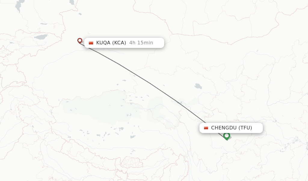 Flights from Chengdu to Kuqa route map