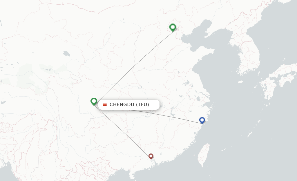 Route map with flights from Chengdu with China United Airlines