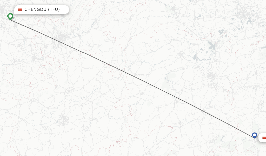 Flights from Chengdu to Ganzhou route map