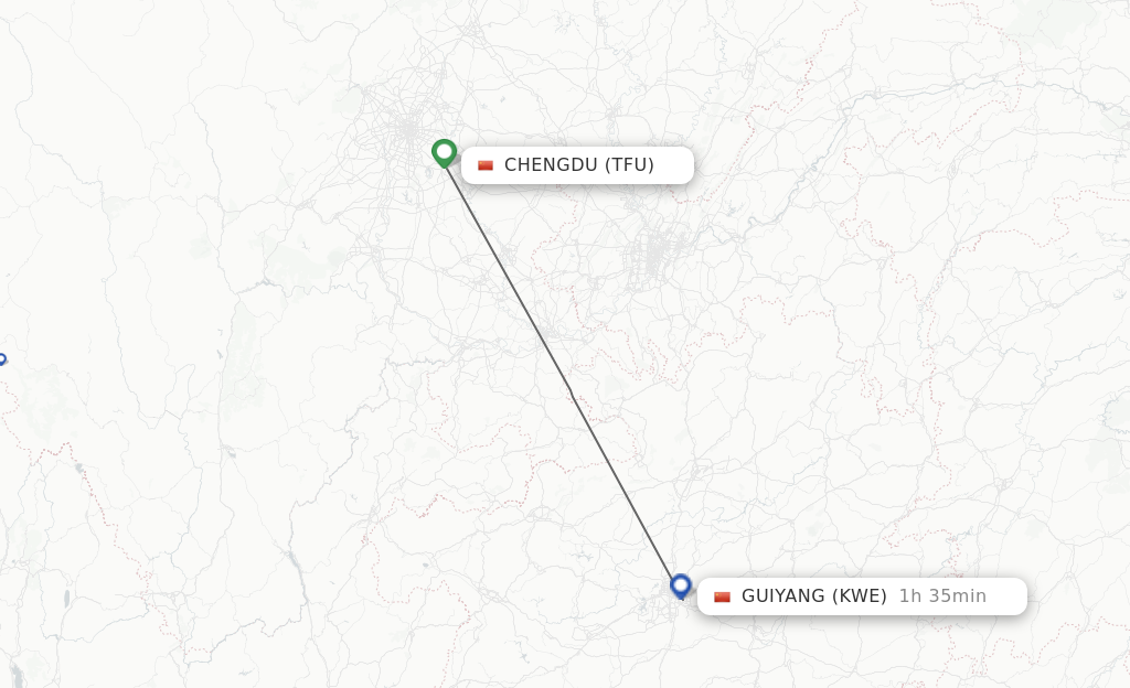 Flights from Chengdu to Guiyang route map