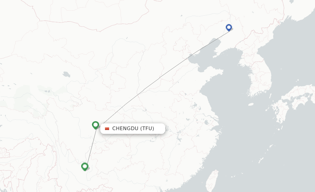 Route map with flights from Chengdu with Kunming Airlines