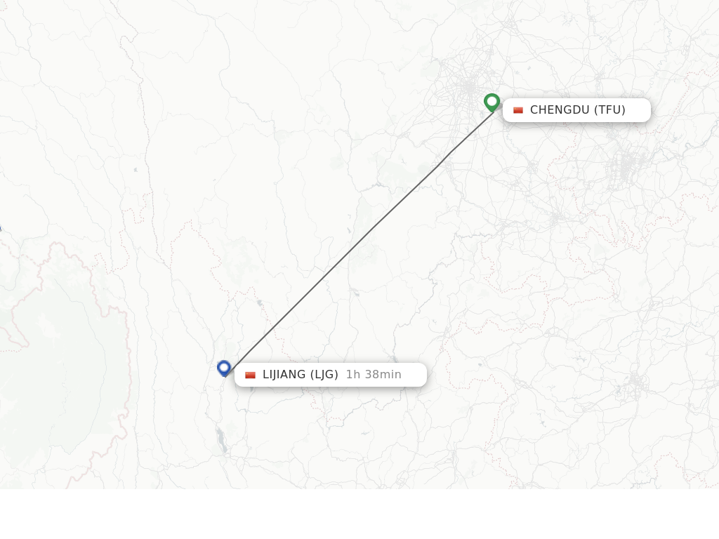 Flights from Chengdu to Lijiang route map