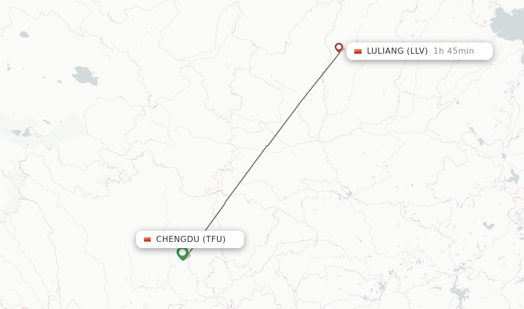 Flights from Chengdu to Luliang route map