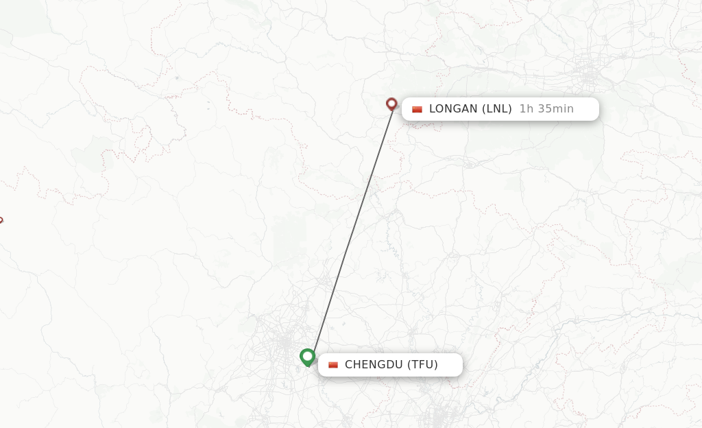 Flights from Chengdu to Longan route map