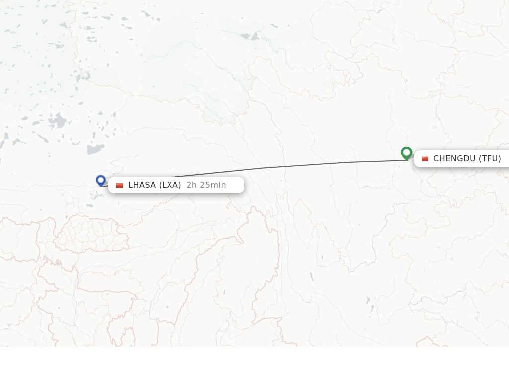 Flights from Chengdu to Lhasa/Lasa route map