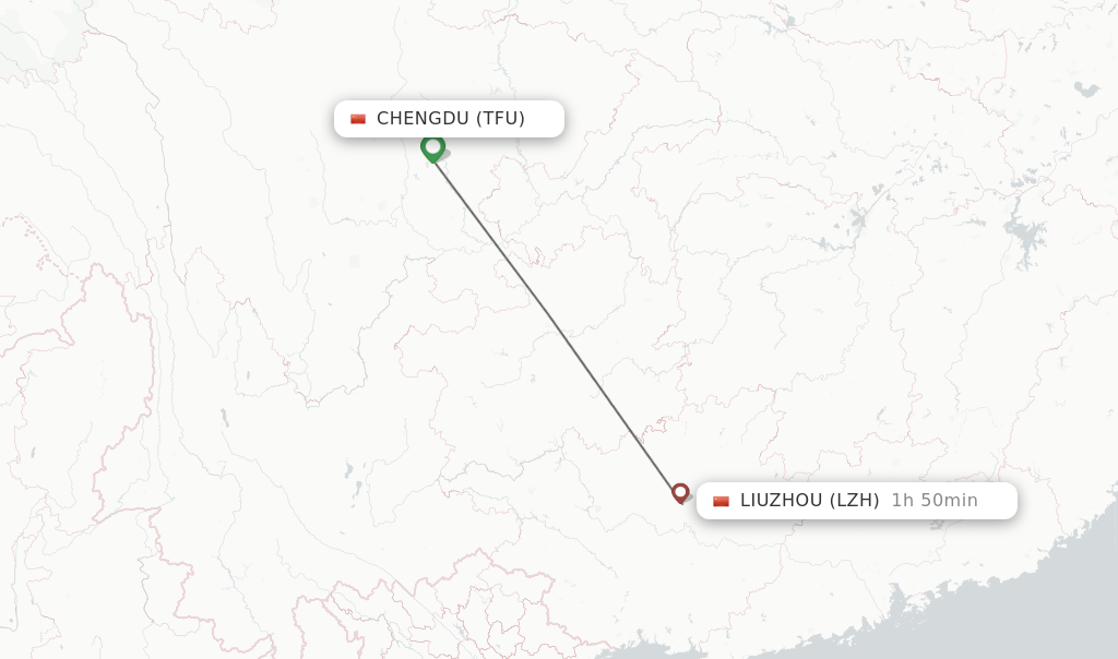 Flights from Chengdu to Liuzhou route map