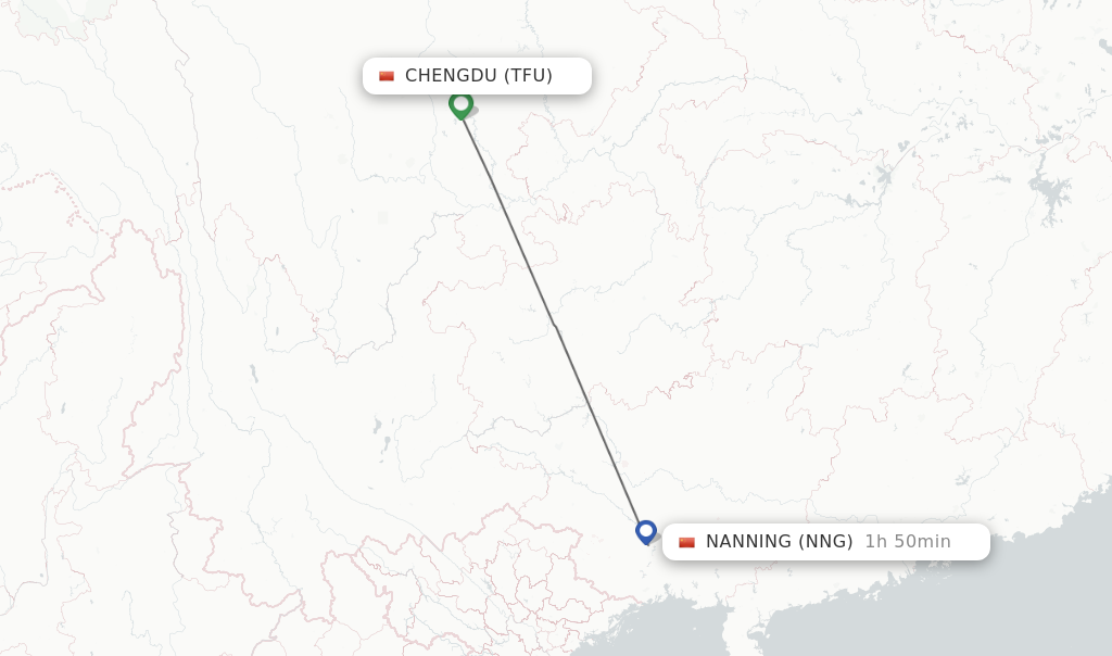 Flights from Chengdu to Nanning route map