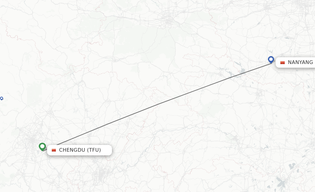 Flights from Chengdu to Nanyang route map