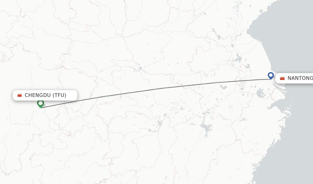 Flights from Chengdu to Nantong route map