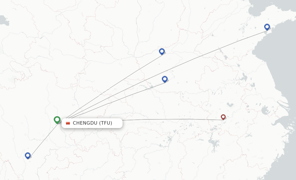 Route map with flights from Chengdu with Qingdao Airlines