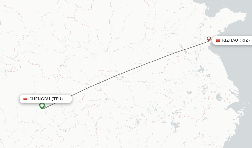 Flights from Chengdu to Rizhao route map