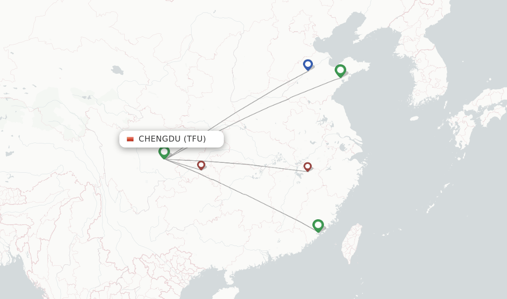 Route map with flights from Chengdu with Shandong Airlines