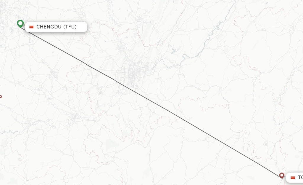 Flights from Chengdu to Tongren route map