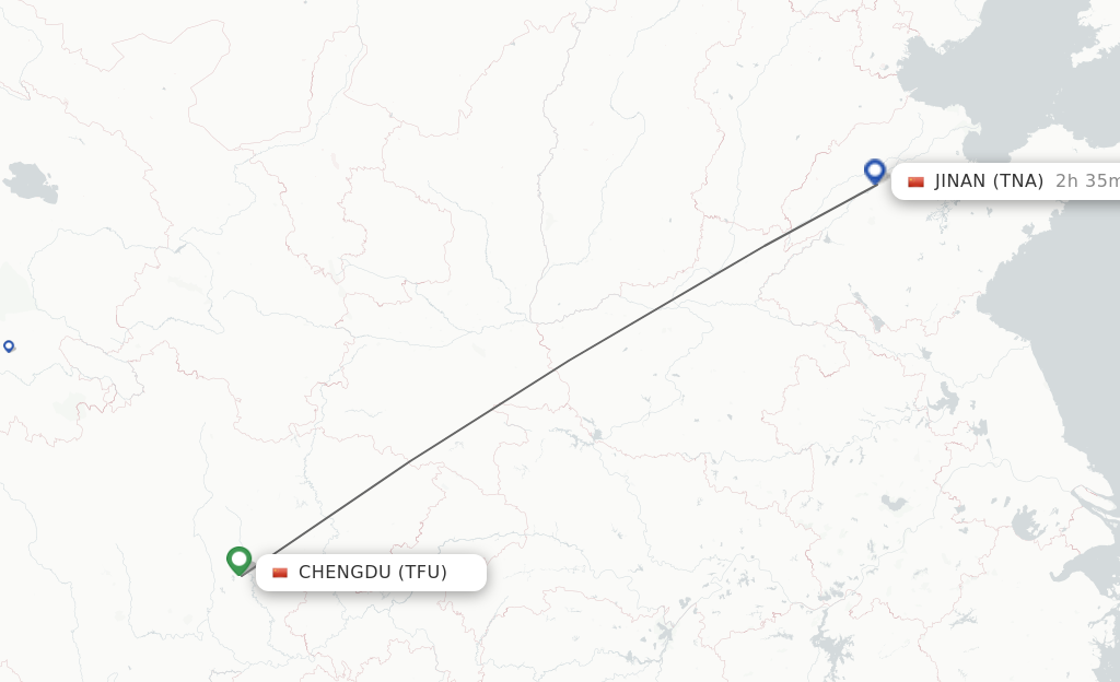 Flights from Chengdu to Jinan route map