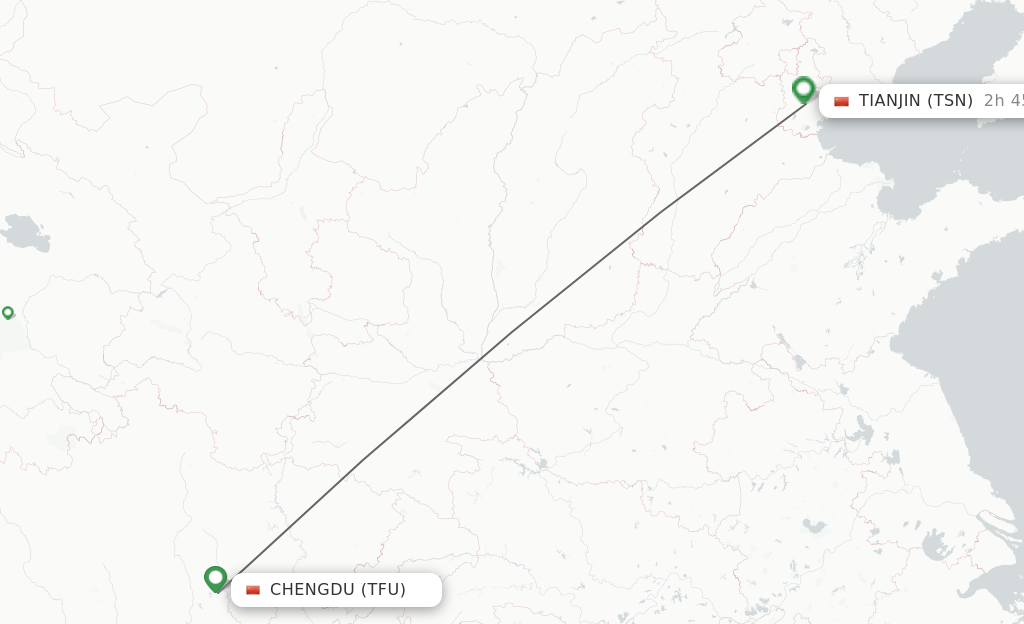 Flights from Chengdu to Tianjin route map