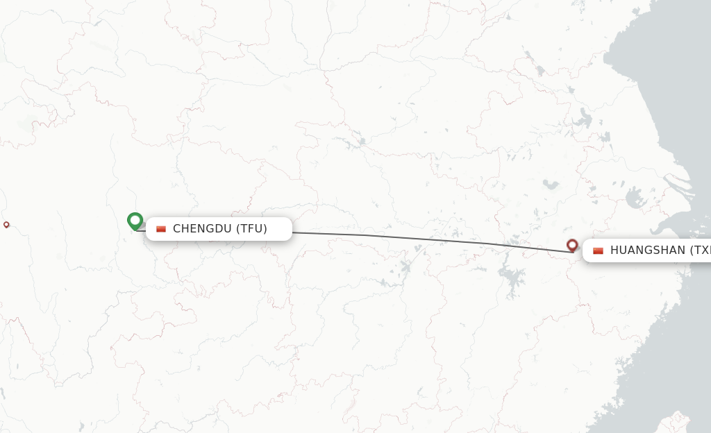 Flights from Chengdu to Tunxi route map