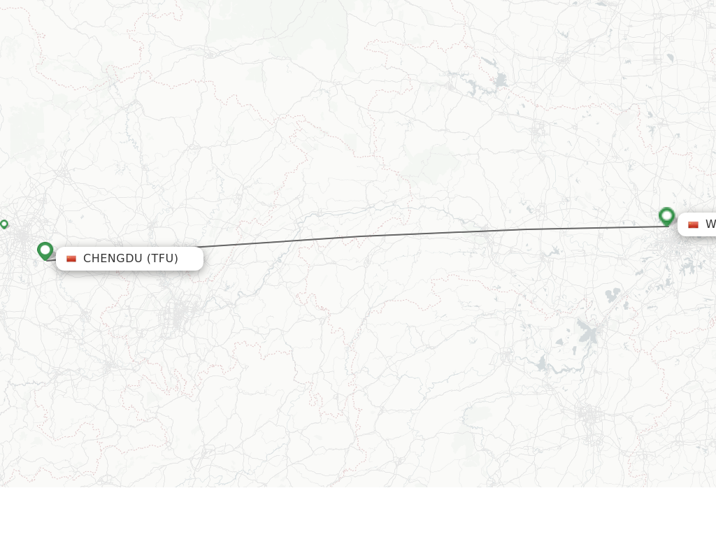 Flights from Chengdu to Wuhan route map