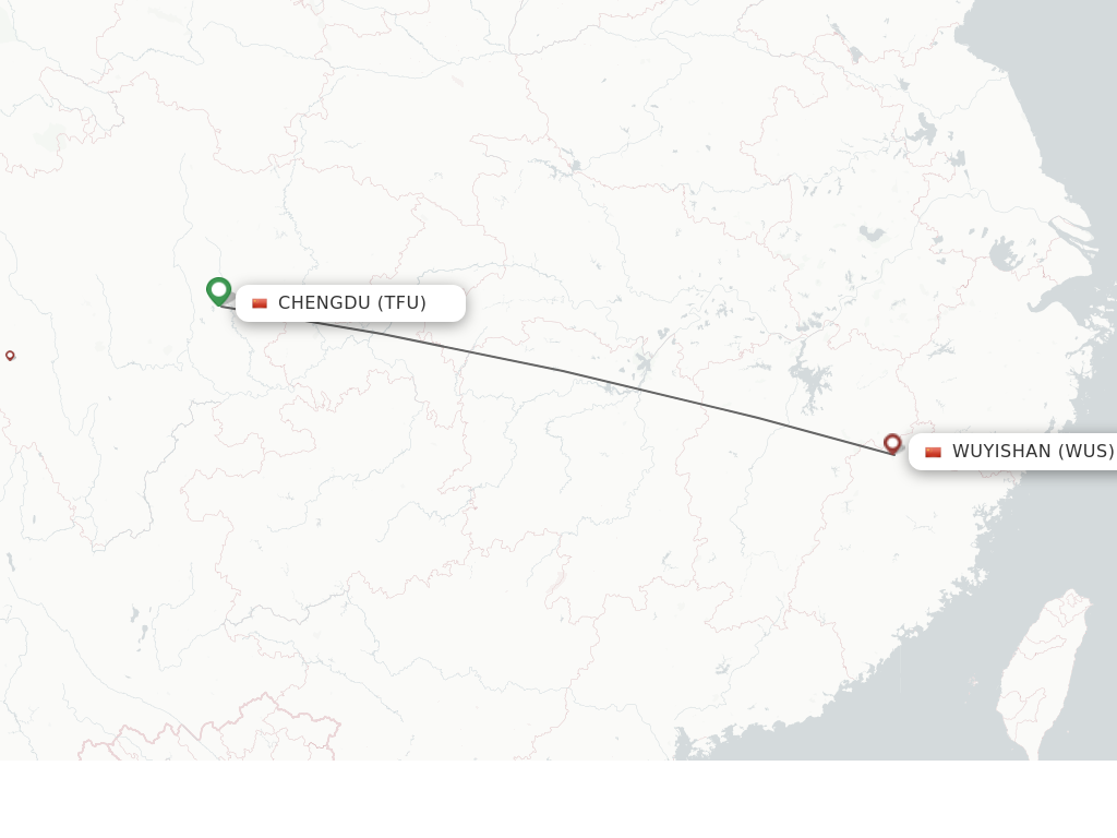 Flights from Chengdu to Wuyishan route map