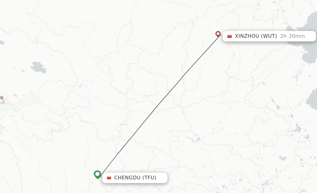 Flights from Chengdu to Xinzhou route map