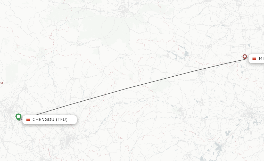 Flights from Chengdu to Xinyang route map