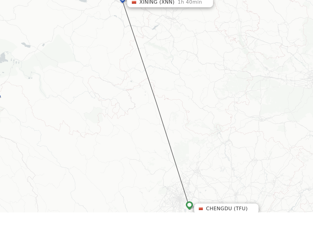 Flights from Chengdu to Xining route map