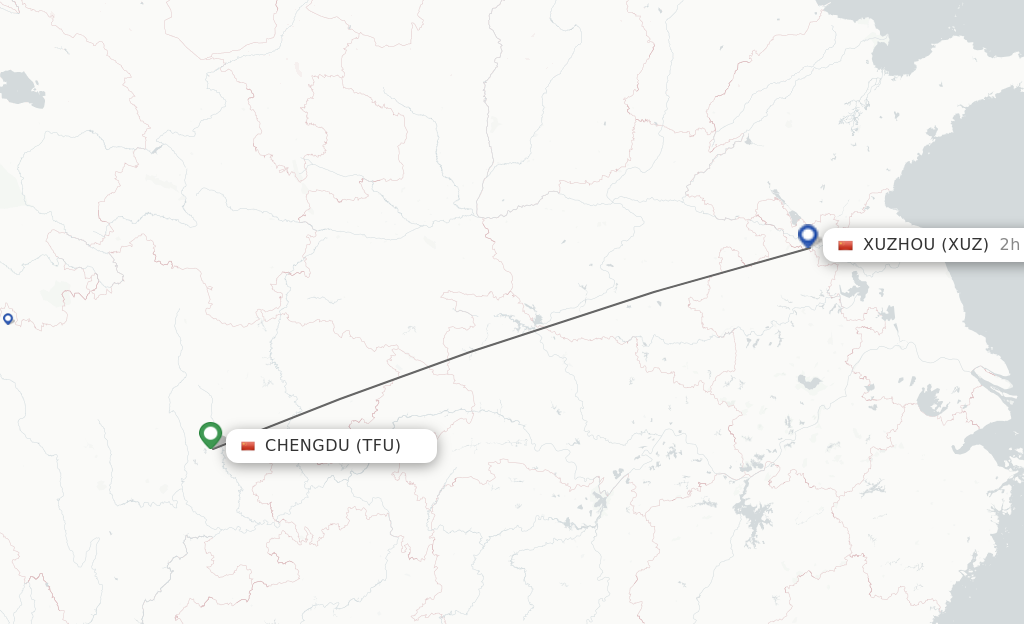 Flights from Chengdu to Xuzhou route map