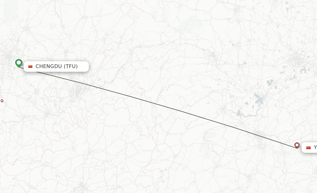 Flights from Chengdu to Yichun route map