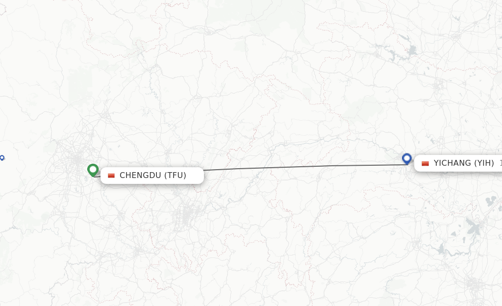 Flights from Chengdu to Yichang route map