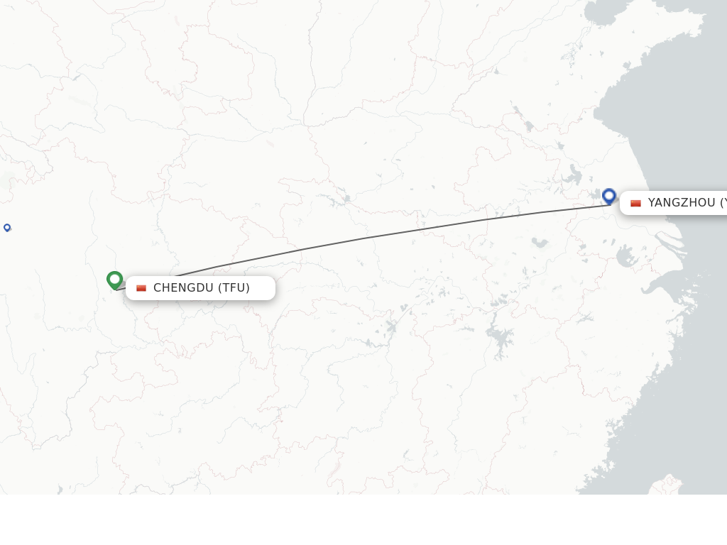 Flights from Chengdu to Yangzhou route map