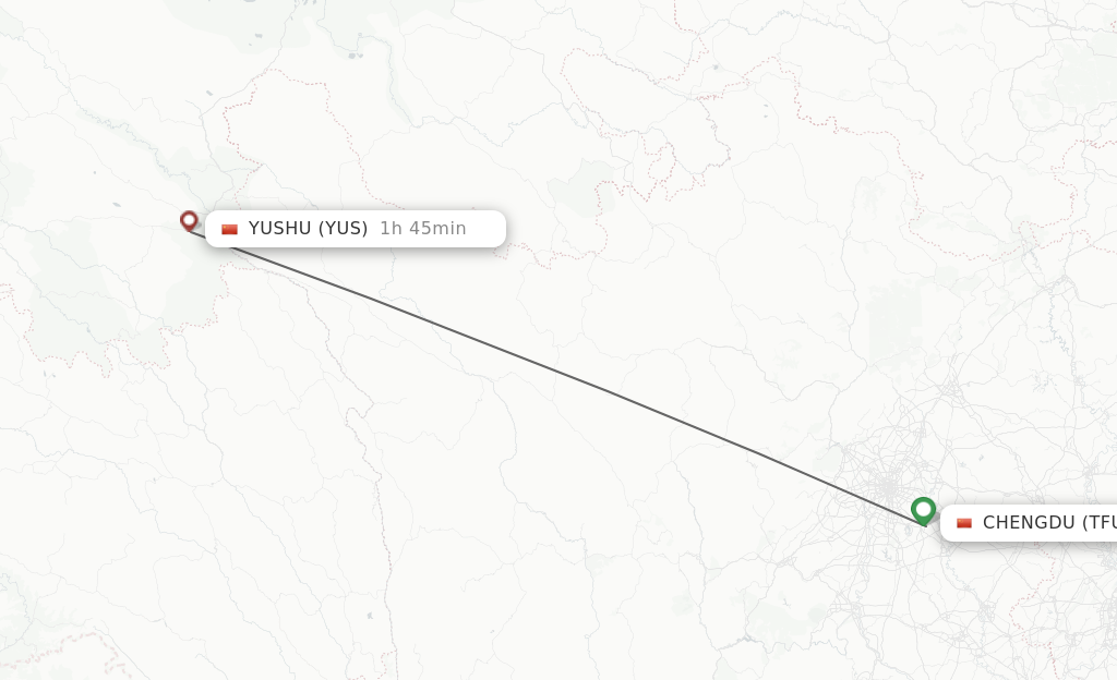 Flights from Chengdu to Yushu route map
