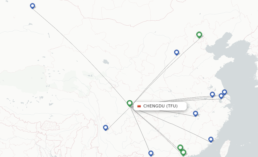 Route map with flights from Chengdu with Shenzhen Airlines