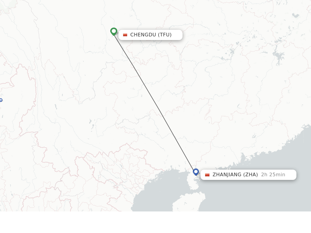Flights from Chengdu to Zhanjiang route map