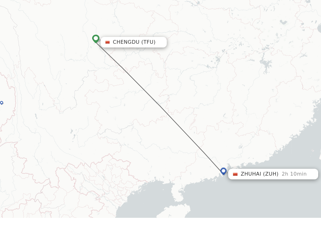 Flights from Chengdu to Zhuhai route map