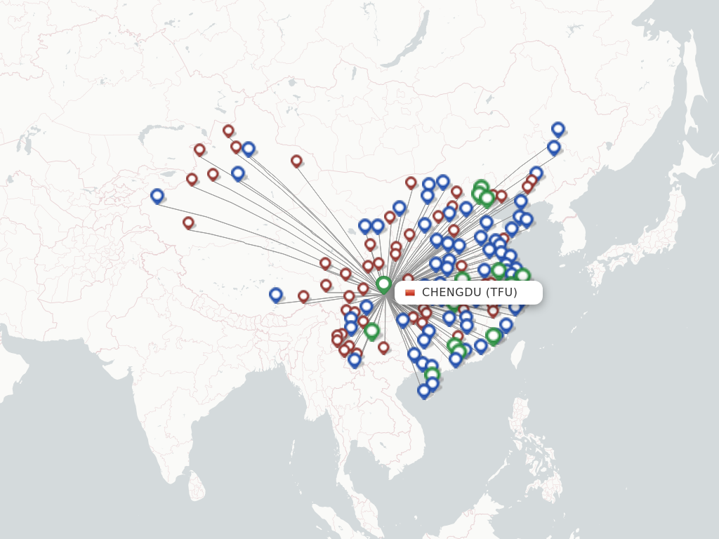 Flights from Chengdu to Shaoguan route map
