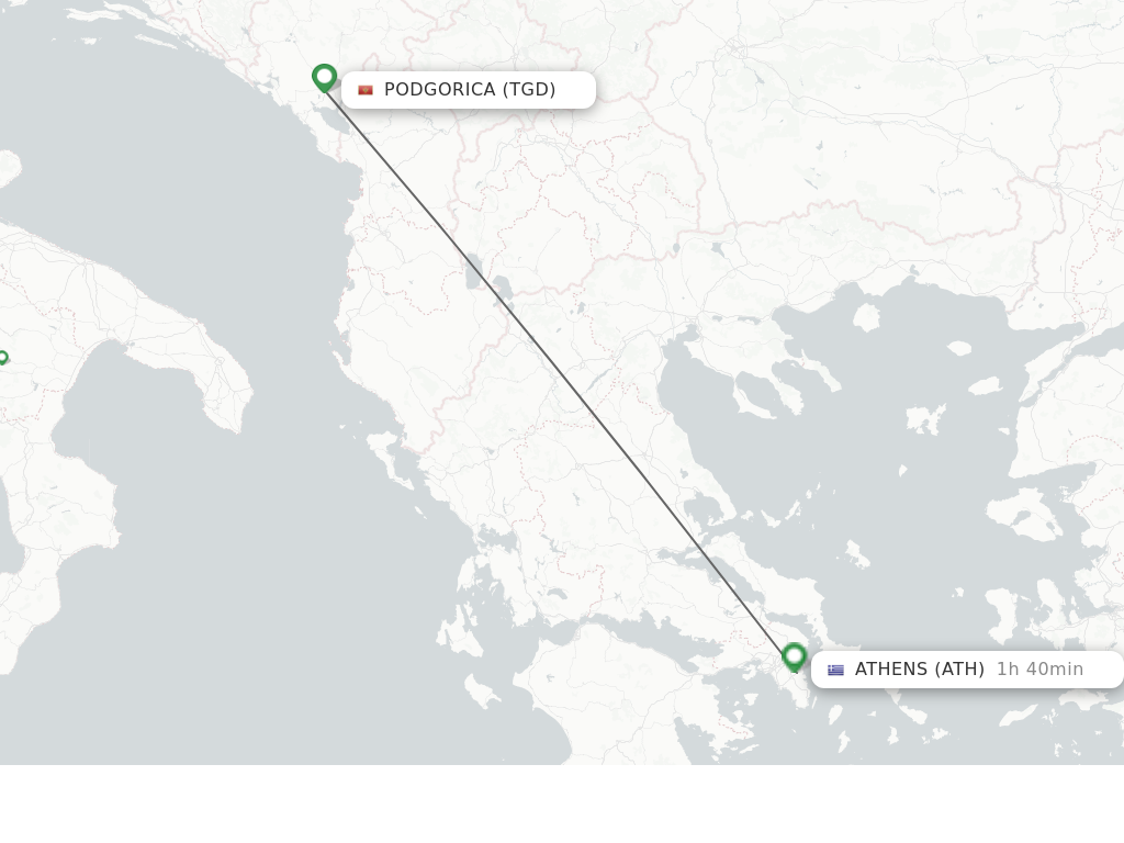 Flights from Podgorica to Athens route map
