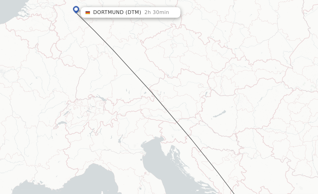 Flights from Podgorica to Dortmund route map