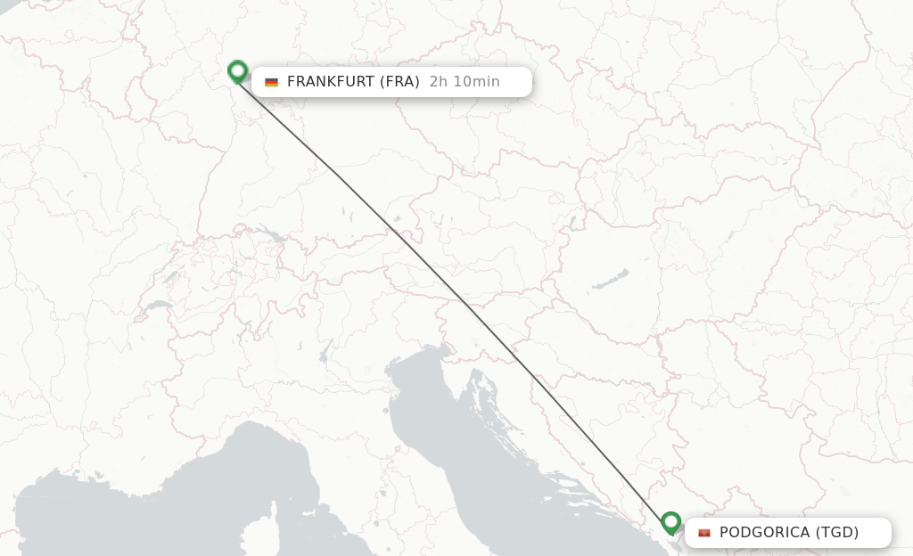 Flights from Podgorica to Frankfurt route map