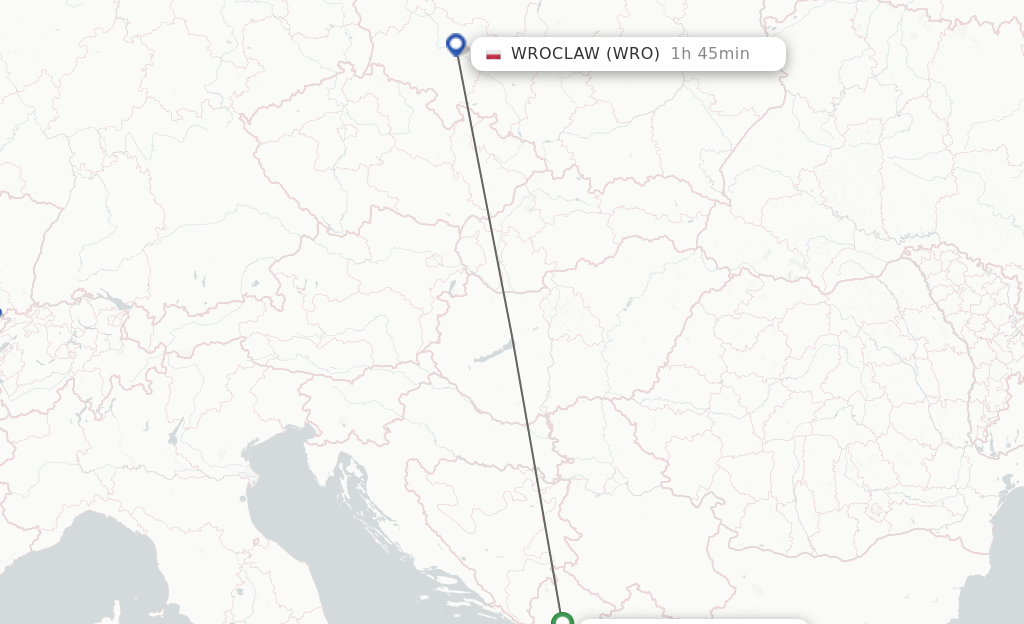 Flights from Podgorica to Wroclaw route map