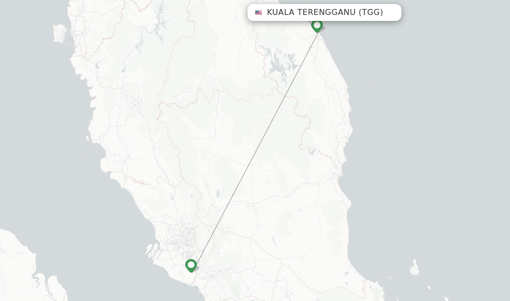 Route map with flights from Kuala Terengganu with AirAsia