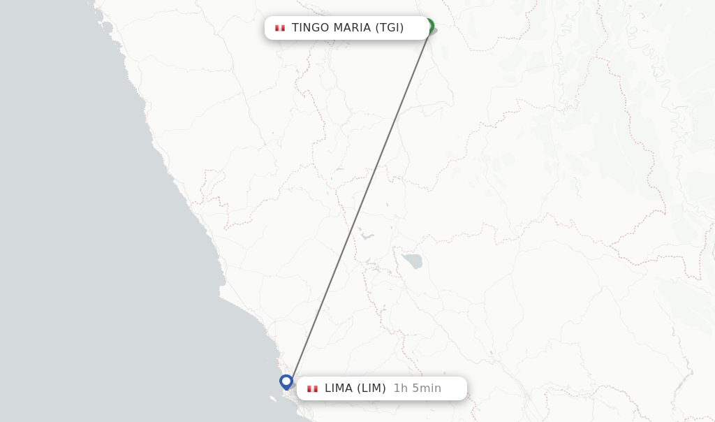 Flights from Tingo Maria to Lima route map